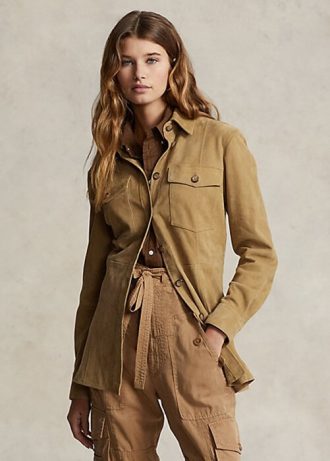 Khaki Kadın Ralph Lauren Kuzu Derisi Süet Surplus Gömlekler