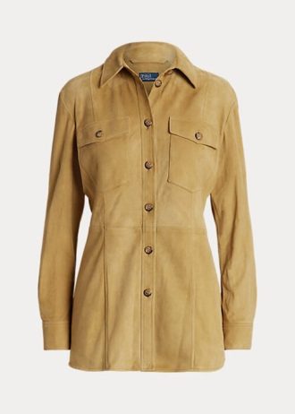 Khaki Kadın Ralph Lauren Kuzu Derisi Süet Surplus Gömlekler