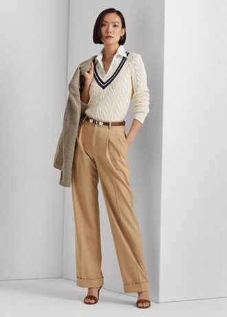 Khaki Kadın Ralph Lauren Pileli Yün Karışımlı Twill Pantolon