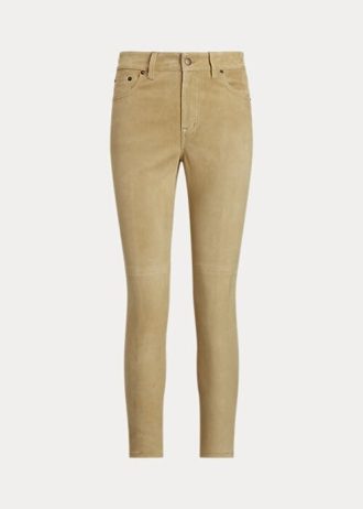 Khaki Kadın Ralph Lauren Süet Yüksek Bel Dar Paça Pantolon