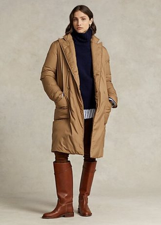 Khaki Kadın Ralph Lauren Su Geçirmez Kaz Tüyü Polo Montlar