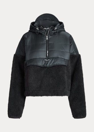 Koyu Gri Kadın Ralph Lauren Yüksek Tüylü ve Ripstop Hibrit Kazak Ceketler