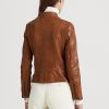 Koyu Kahverengi Kadın Ralph Lauren Deri Motosiklet Ceketleri