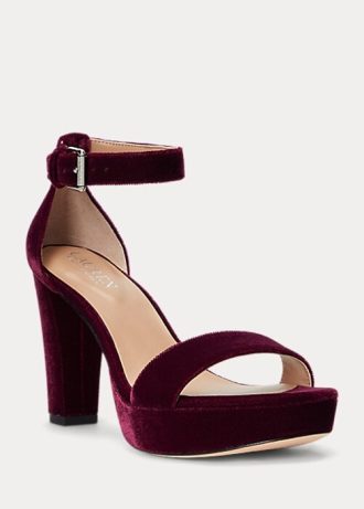 Koyu Kırmızı Kadın Ralph Lauren Sylvia Kadife Topuklu Ayakkabı