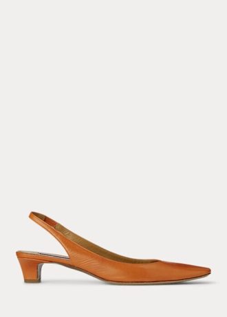Koyu Sarı Kadın Ralph Lauren Kels Deri Slingback Topuklu Ayakkabı