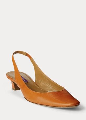 Koyu Sarı Kadın Ralph Lauren Kels Deri Slingback Topuklu Ayakkabı