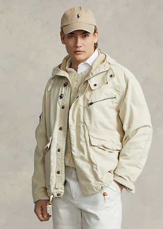 Krem Erkek Ralph Lauren Balıksırtı Kapüşonlu Ceketler