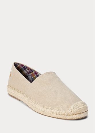 Krem Erkek Ralph Lauren Cevio Yıkanmış Kanvas Espadril