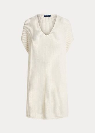 Krem Kadın Ralph Lauren Açık Dikişli Merino Yün Tunik Kazaklar