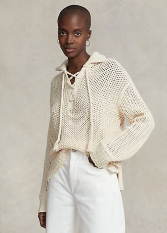 Krem Kadın Ralph Lauren Çapraz Dikişli Bağcıklı Pamuklu Kazaklar
