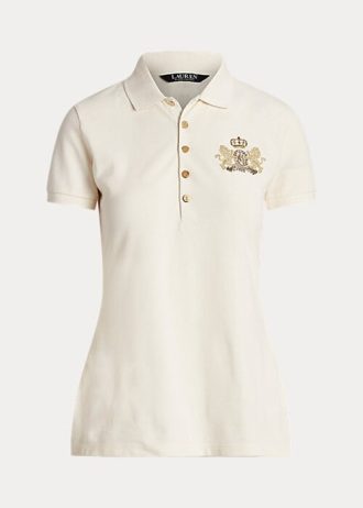 Krem Kadın Ralph Lauren Boncuklu Armalı Pike Polo Tişörtleri