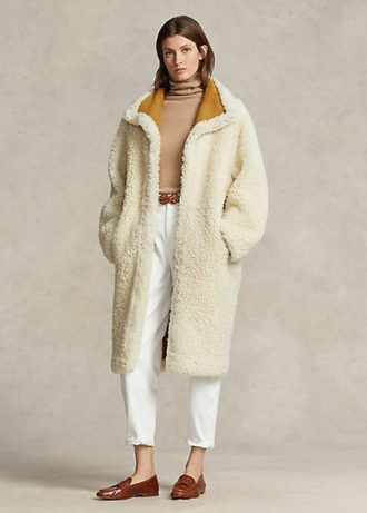 Krem Kadın Ralph Lauren Büyük Boy Çift Taraflı Shearling Montlar Krem Kadın Ralph Lauren Büyük Boy Çift Taraflı Shearling Montlar