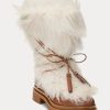 Krem Kadın Ralph Lauren Celia Shearling ve Cilalı Deri Botlar
