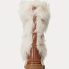 Krem Kadın Ralph Lauren Celia Shearling ve Cilalı Deri Botlar