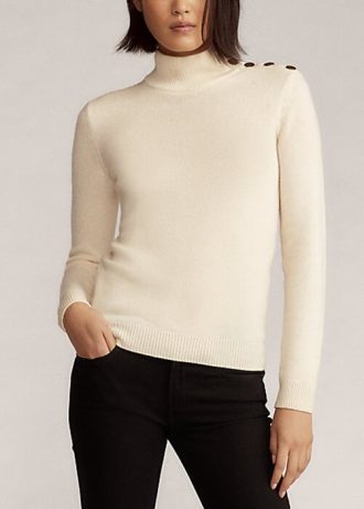 Krem Kadın Ralph Lauren Düğmeli Kaşmir Balıkçı Yaka Kazaklar