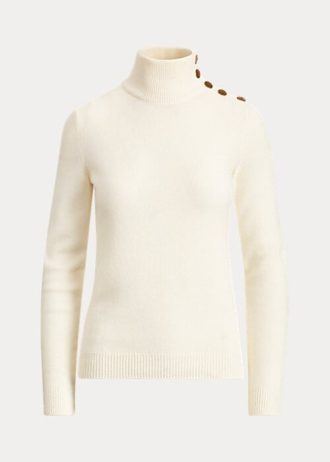 Krem Kadın Ralph Lauren Düğmeli Kaşmir Balıkçı Yaka Kazaklar