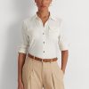 Krem Kadın Ralph Lauren Esnek Jersey Gömlekleri
