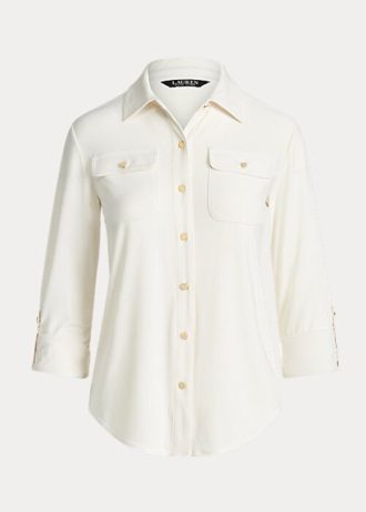 Krem Kadın Ralph Lauren Esnek Jersey Gömlekleri