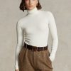 Krem Kadın Ralph Lauren Esnek Kaburga Yaka Tişörtler Krem Kadın Ralph Lauren Esnek Kaburga Yaka Tişörtler