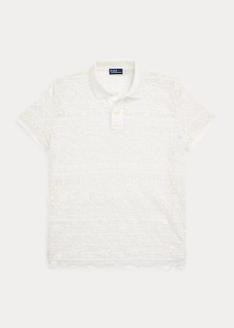 Krem Kadın Ralph Lauren Geometrik Dantel Polo Tişörtleri