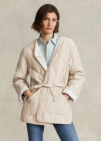 Krem Kadın Ralph Lauren Çift Taraflı Kapitone Yırtılmaz Ceketler