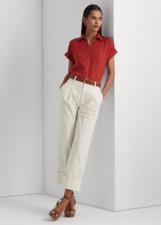 Krem Kadın Ralph Lauren Çift Yüzlü Esnek Pamuklu Bilek Pantolonu