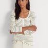 Krem Kadın Ralph Lauren Çizgili Pamuk Karışımlı Henley Üstler Krem Kadın Ralph Lauren Çizgili Pamuk Karışımlı Henley Üstler