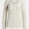 Krem Kadın Ralph Lauren Çizgili Pamuk Karışımlı Henley Üstler Krem Kadın Ralph Lauren Çizgili Pamuk Karışımlı Henley Üstler
