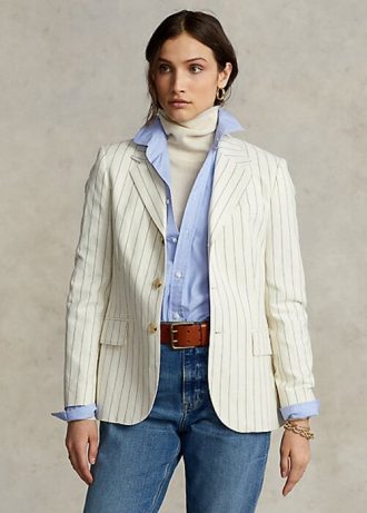 Krem Kadın Ralph Lauren Çizgili Pamuk-Keten-Yün Blazer
