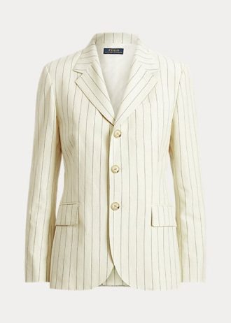 Krem Kadın Ralph Lauren Çizgili Pamuk-Keten-Yün Blazer