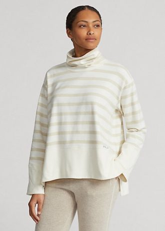 Krem Kadın Ralph Lauren Çizgili Performans Polar Kazak