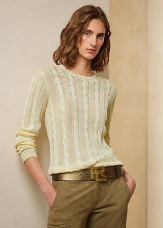 Krem Kadın Ralph Lauren Kablo Örgü İpek Yuvarlak Yaka Kazaklar Krem Kadın Ralph Lauren Kablo Örgü İpek Yuvarlak Yaka Kazaklar