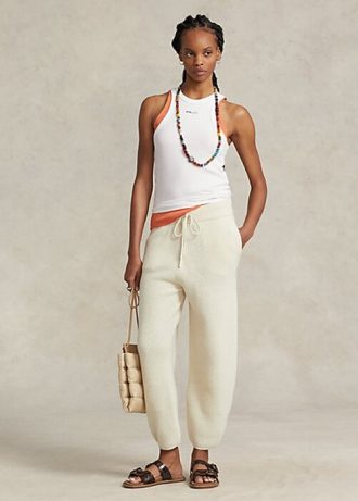 Krem Kadın Ralph Lauren Kaburga Örgü Kaşmir Yün Kazak Pantolon