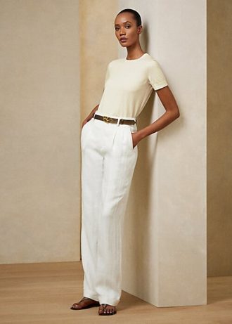 Krem Kadın Ralph Lauren Kaşmir Jersey Kısa Kollu Kazaklar