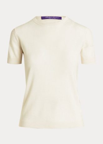 Krem Kadın Ralph Lauren Kaşmir Jersey Kısa Kollu Kazaklar