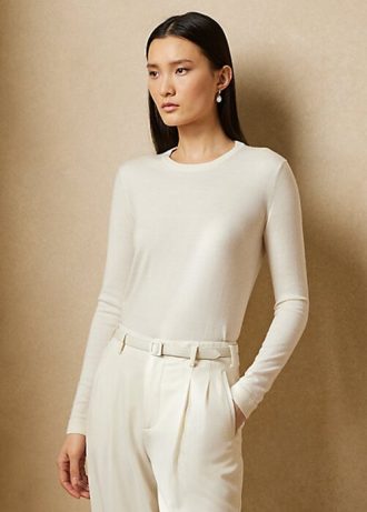 Krem Kadın Ralph Lauren Kaşmir Yuvarlak Yaka Kazaklar
