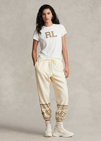 Krem Kadın Ralph Lauren Kar Tanesi Motifli Polar Eşofman Altı