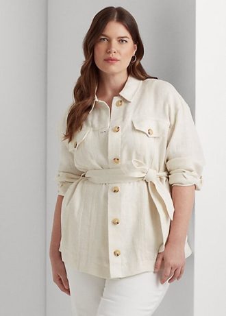 Krem Kadın Ralph Lauren Kemerli Balıksırtı Keten Ceketler Krem Kadın Ralph Lauren Kemerli Balıksırtı Keten Ceketler