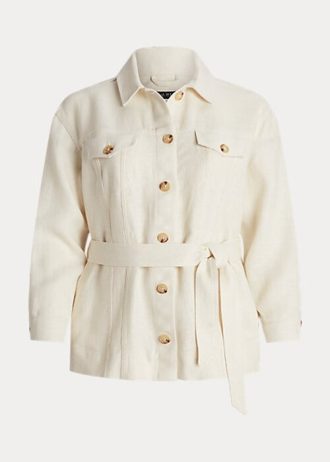 Krem Kadın Ralph Lauren Kemerli Balıksırtı Keten Ceketler Krem Kadın Ralph Lauren Kemerli Balıksırtı Keten Ceketler