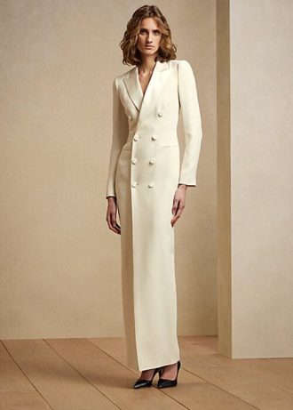 Krem Kadın Ralph Lauren Kristian İpek Smokin Elbise