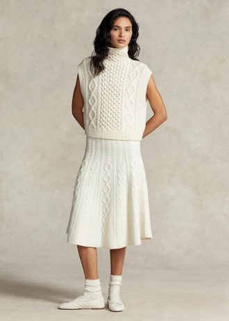 Krem Kadın Ralph Lauren Çok Katlı Yün-Kaşmir A Kesim Etekler