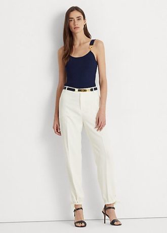 Krem Kadın Ralph Lauren Streç Cady Dar Paça Pantolon