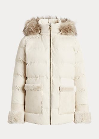 Krem Kadın Ralph Lauren Suni Kürk Süslemeli Montlar