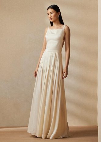 Krem Kadın Ralph Lauren Talbert Krep Sırtlı Saten Abiye Elbise