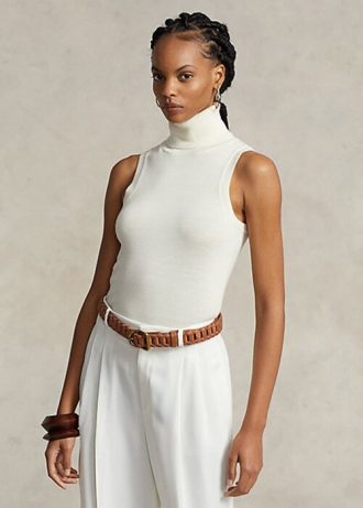 Krem Kadın Ralph Lauren Yün Kolsuz Balıkçı Yaka Kazaklar