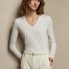 Krem Kadın Ralph Lauren Yün Uzun Kollu V Yaka Kazaklar Krem Kadın Ralph Lauren Yün Uzun Kollu V Yaka Kazaklar