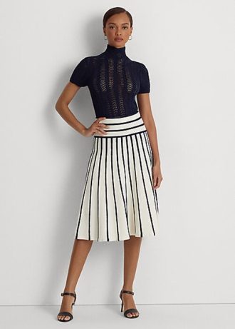 Krem / Lacivert Kadın Ralph Lauren Çizgili Örme Midi Etekler Krem / Lacivert Kadın Ralph Lauren Çizgili Örme Midi Etekler