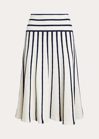 Krem / Lacivert Kadın Ralph Lauren Çizgili Örme Midi Etekler Krem / Lacivert Kadın Ralph Lauren Çizgili Örme Midi Etekler