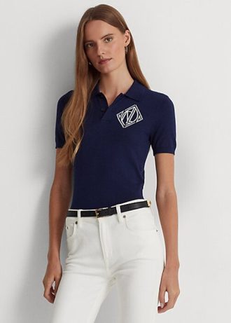 Krem / Lacivert Kadın Ralph Lauren İki Renkli Pamuklu Hırka Kazaklar