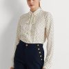Krem / Lacivert Kadın Ralph Lauren Polka Noktalı Kravat Yaka Krep Gömlekler Krem / Lacivert Kadın Ralph Lauren Polka Noktalı Kravat Yaka Krep Gömlekler